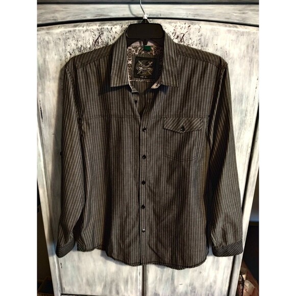 Drill men's pin stripe Collared button down top Xl Gray - Picture 1 of 10
